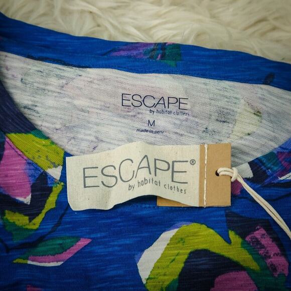 Habitat Escape Size Medium M Blue Floral Print Scoop 3/4 Sleeve High Low Top NEW - Picture 4 of 8